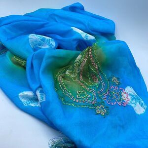 Echo doubled sided nylon embroidered tassel boho festival long rectangular scarf